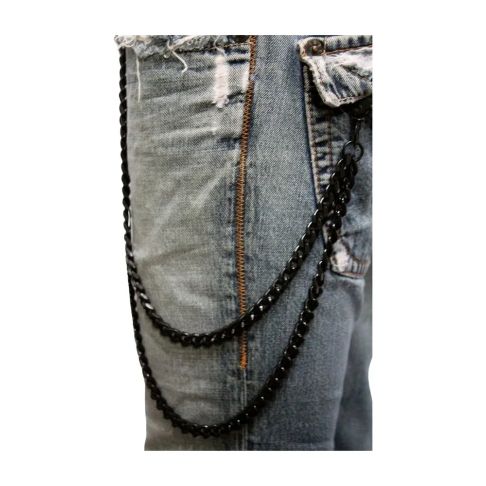 Men Women Black Metal Long Wallet Jeans Chain Links Fashion Jewelry 2 Strands